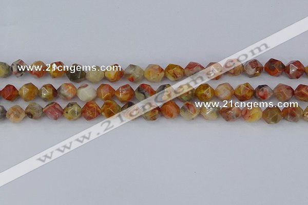 CAA1015 15.5 inches 8mm faceted nuggets red crazy lace agate beads