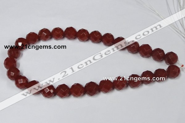 CAA120 15.5 inches 14mm faceted round red agate gemstone beads