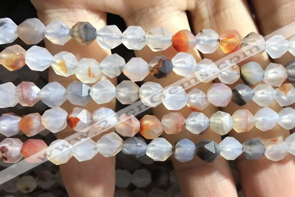 CAA1230 15.5 inches 6mm faceted nuggets matte dendritic agate beads