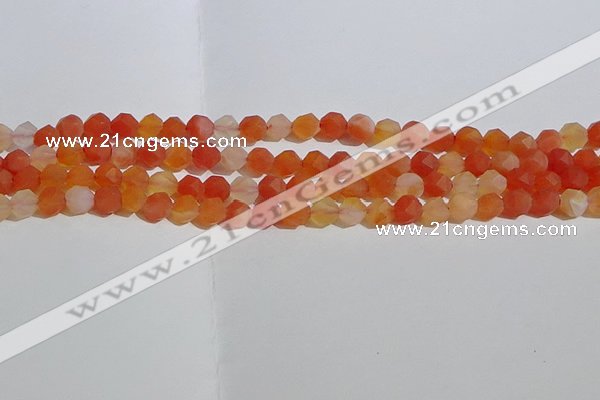 CAA1236 15.5 inches 6mm faceted nuggets matte red agate beads