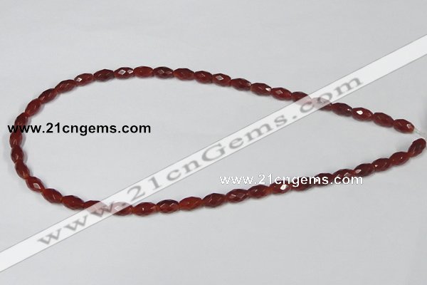 CAA124 15.5 inches 6*10mm faceted rice red agate gemstone beads