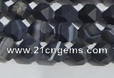 CAA1242 15.5 inches 6mm faceted nuggets matte black line agate beads