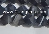 CAA1243 15.5 inches 8mm faceted nuggets matte black line agate beads