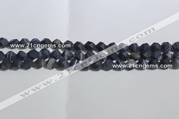 CAA1243 15.5 inches 8mm faceted nuggets matte black line agate beads