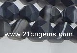 CAA1244 15.5 inches 10mm faceted nuggets matte black line agate beads