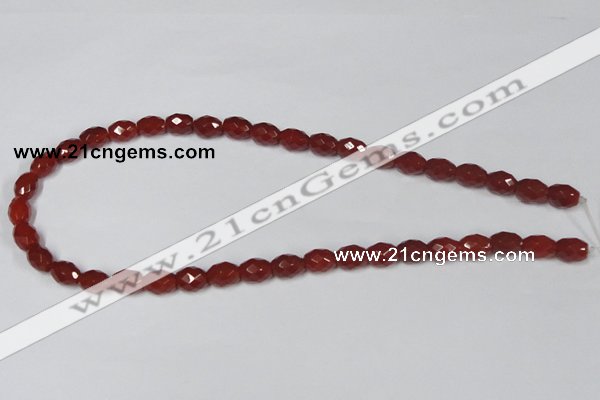 CAA125 15.5 inches 8*10mm faceted rice red agate gemstone beads