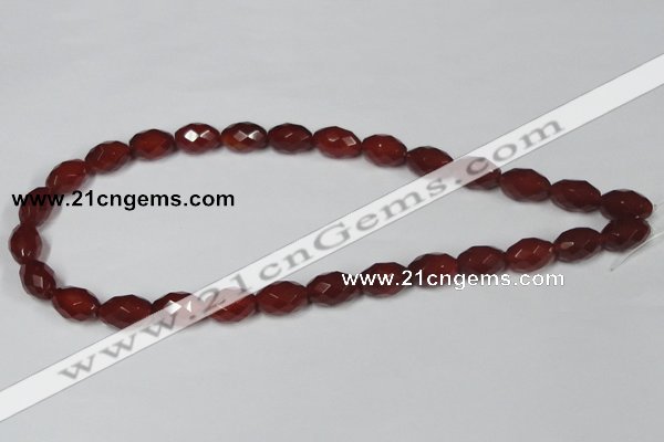 CAA126 15.5 inches 10*14mm faceted rice red agate gemstone beads