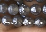 CAA1260 15.5 inches 6mm faceted round AB-color grey agate beads