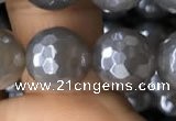 CAA1262 15.5 inches 10mm faceted round AB-color grey agate beads