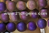 CAA1274 15.5 inches 6mm round matte plated druzy agate beads