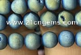 CAA1277 15.5 inches 6mm round matte plated druzy agate beads