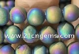 CAA1278 15.5 inches 6mm round matte plated druzy agate beads