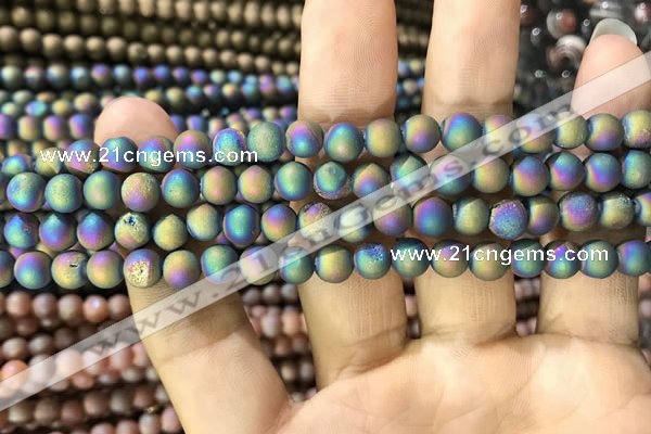 CAA1278 15.5 inches 6mm round matte plated druzy agate beads