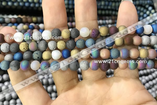 CAA1281 15.5 inches 6mm round matte plated druzy agate beads