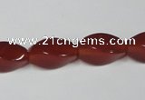 CAA129 15.5 inches 8*16mm twisted rice red agate gemstone beads