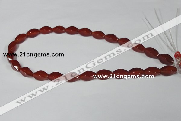 CAA129 15.5 inches 8*16mm twisted rice red agate gemstone beads