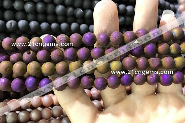 CAA1294 15.5 inches 8mm round matte plated druzy agate beads