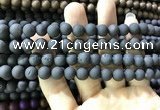 CAA1300 15.5 inches 8mm round matte plated druzy agate beads