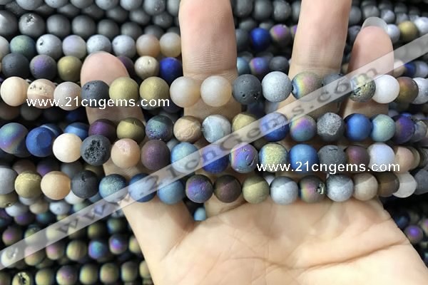 CAA1301 15.5 inches 8mm round matte plated druzy agate beads