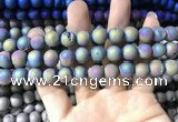 CAA1318 15.5 inches 10mm round matte plated druzy agate beads