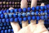 CAA1319 15.5 inches 10mm round matte plated druzy agate beads