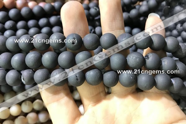 CAA1320 15.5 inches 10mm round matte plated druzy agate beads