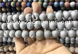 CAA1330 15.5 inches 12mm round matte plated druzy agate beads