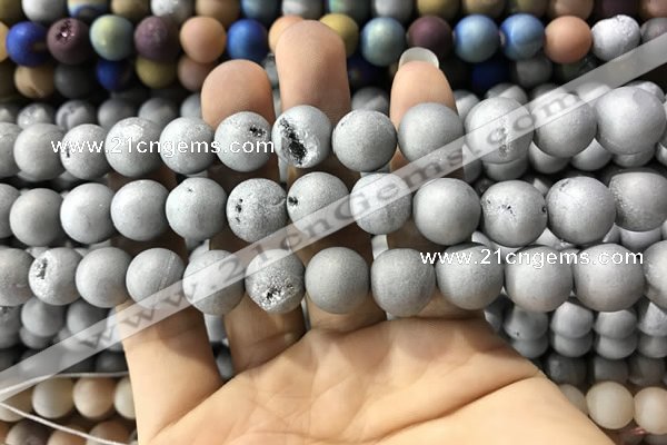 CAA1330 15.5 inches 12mm round matte plated druzy agate beads