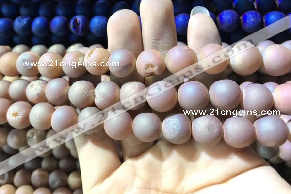 CAA1333 15.5 inches 12mm round matte plated druzy agate beads