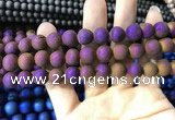 CAA1334 15.5 inches 12mm round matte plated druzy agate beads