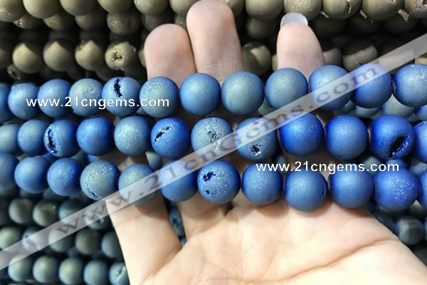 CAA1338 15.5 inches 12mm round matte plated druzy agate beads