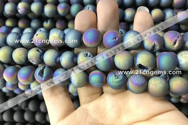 CAA1339 15.5 inches 12mm round matte plated druzy agate beads