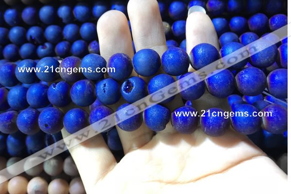 CAA1340 15.5 inches 12mm round matte plated druzy agate beads