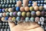 CAA1342 15.5 inches 12mm round matte plated druzy agate beads