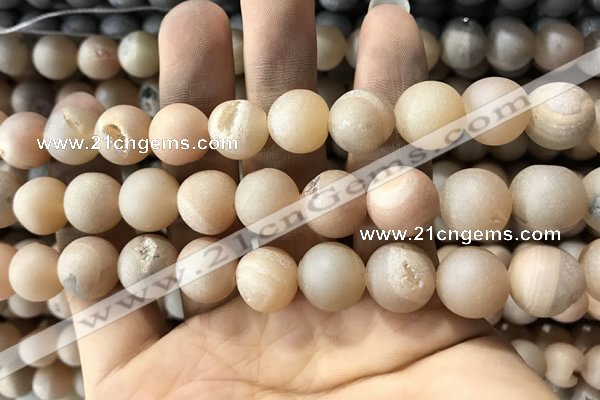 CAA1352 15.5 inches 14mm round matte plated druzy agate beads