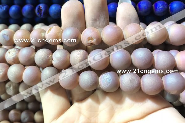 CAA1353 15.5 inches 14mm round matte plated druzy agate beads