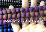 CAA1354 15.5 inches 14mm round matte plated druzy agate beads