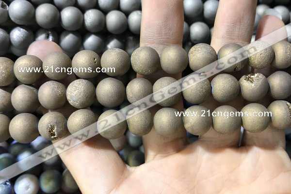 CAA1355 15.5 inches 14mm round matte plated druzy agate beads