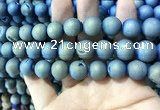 CAA1357 15.5 inches 14mm round matte plated druzy agate beads