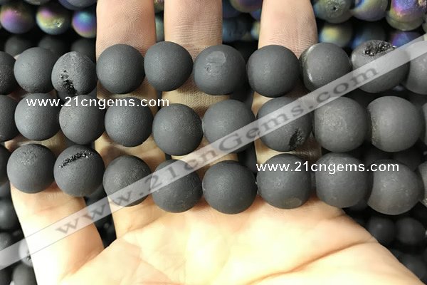 CAA1361 15.5 inches 14mm round matte plated druzy agate beads