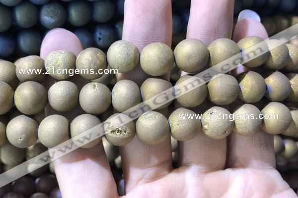 CAA1376 15.5 inches 16mm round matte plated druzy agate beads