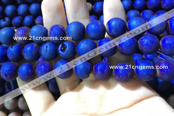 CAA1380 15.5 inches 16mm round matte plated druzy agate beads