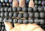 CAA1381 15.5 inches 16mm round matte plated druzy agate beads