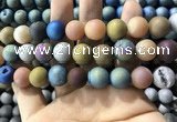 CAA1382 15.5 inches 16mm round matte plated druzy agate beads