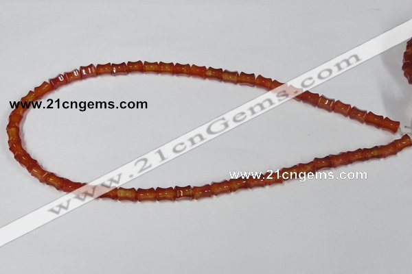 CAA142 15.5 inches 6*8mm bamboo shape red agate gemstone beads