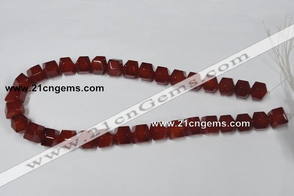 CAA146 15.5 inches 12*14mm faceted cube red agate gemstone beads