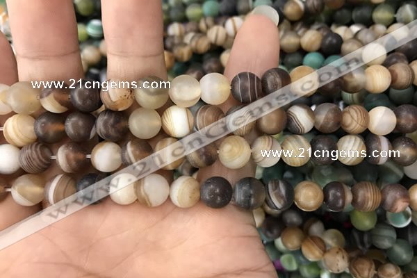 CAA1476 15.5 inches 8mm round matte banded agate beads wholesale