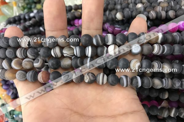 CAA1480 15.5 inches 6mm round matte banded agate beads wholesale