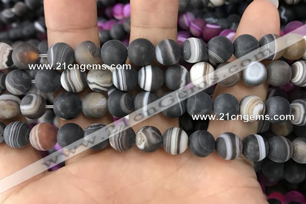 CAA1482 15.5 inches 10mm round matte banded agate beads wholesale