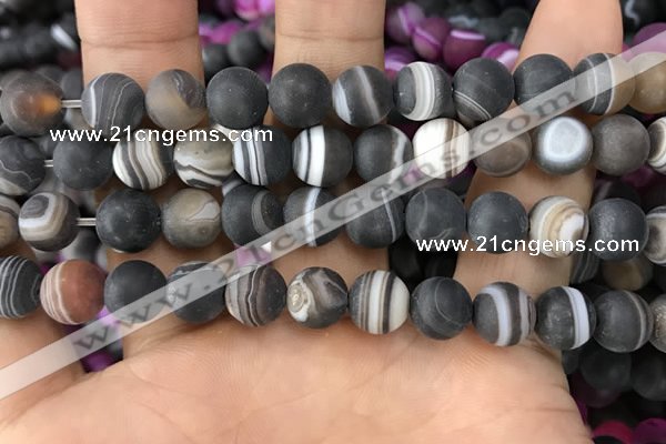 CAA1483 15.5 inches 12mm round matte banded agate beads wholesale